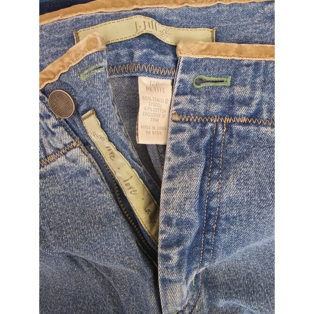 J.Jill Womens Wide Leg Crop Jeans Blue Velvet Trim Zigzag Stitching 12P Petite - Picture 3 of 6